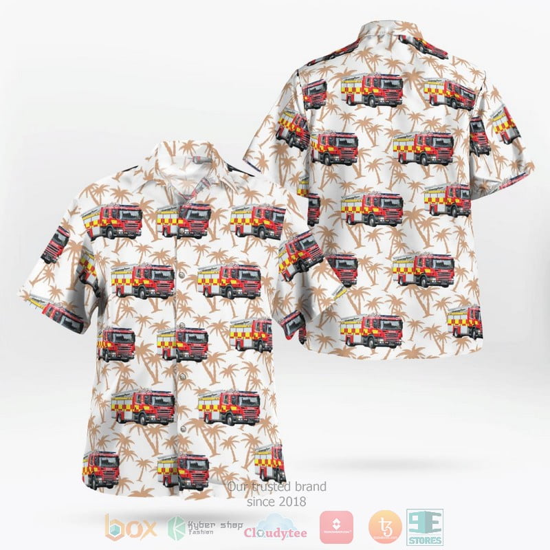 Cambridgeshire Fire & Rescue Service Scania Water Ladder Hawaiian Shirt Aloha Beach Shirt