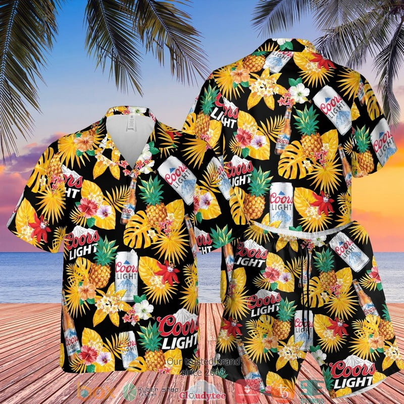 Coor Light Beer Tropical Black Hawaian Summer Outfit Aloha Beach Shirt
