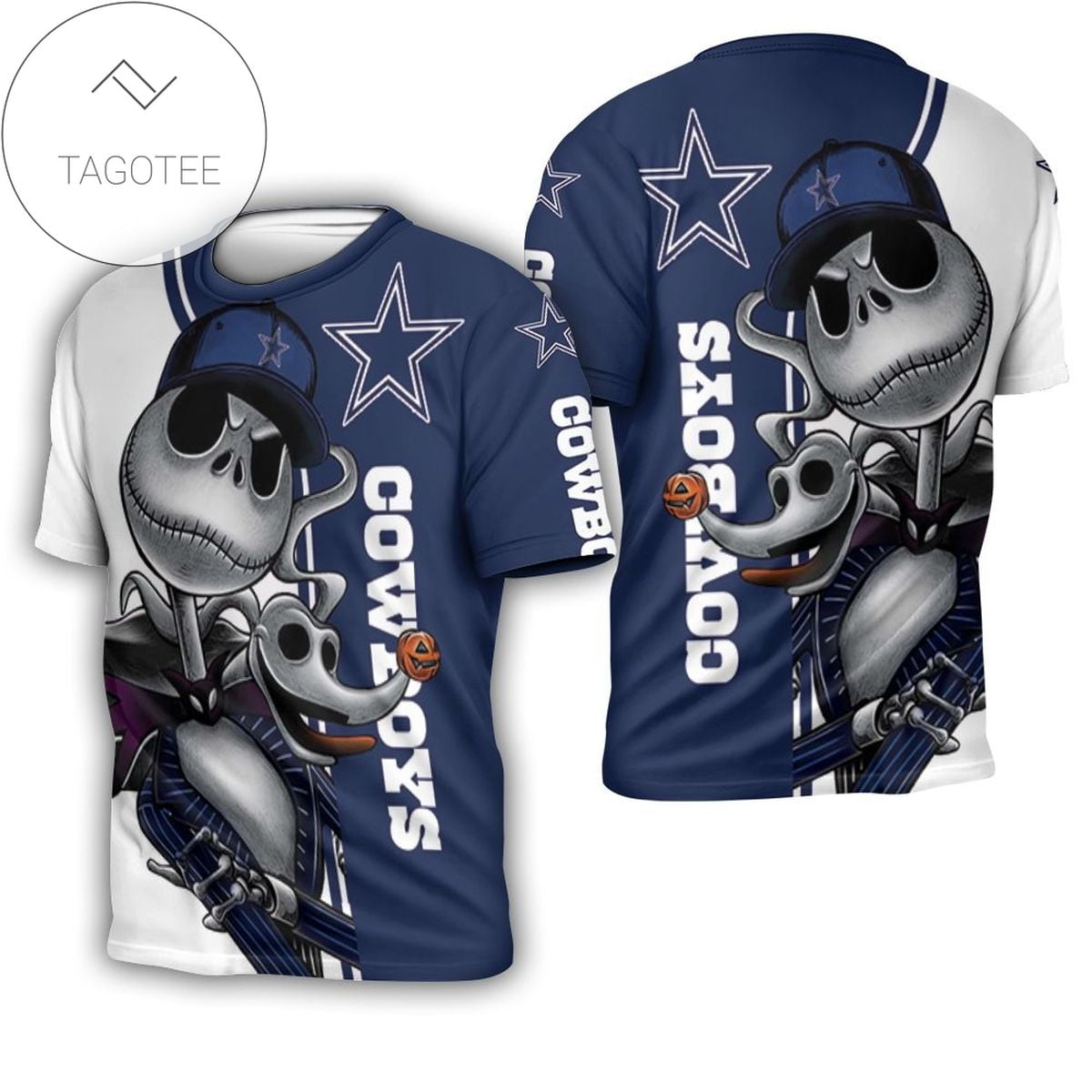 Dallas Cowboys Jack Skellington And Zero 3d All Over Print T-Shirt