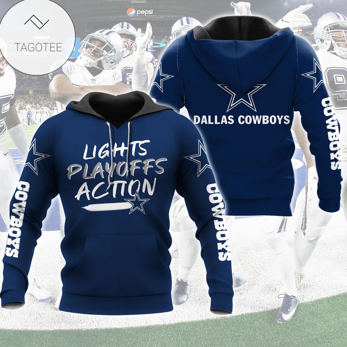Dallas Cowboys Lights Playoffs Action Blue Hoodie