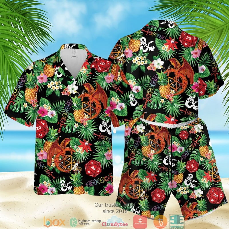 Dungeons & Dragons Tropical Black Hawaian Summer Outfit Aloha Beach Shirt