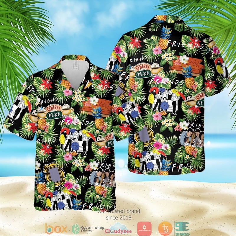 FRIEND Central Perk Aloha Black Hawaian Summer Outfit Aloha Beach Shirt