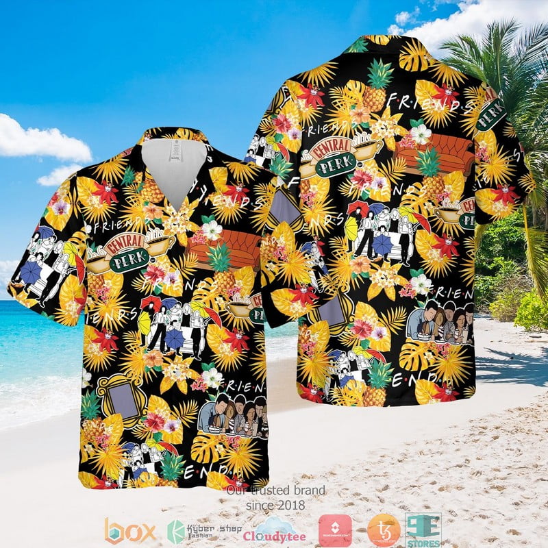 FRIEND Central Perk Pineapple Black Hawaian Summer Outfit Aloha Beach Shirt