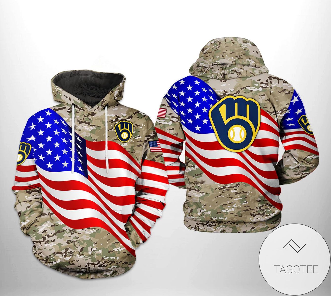 Milwaukee Brewers MLB US Flag Camo Veteran 3D Printed Hoodie Zipper Hooded Jacket