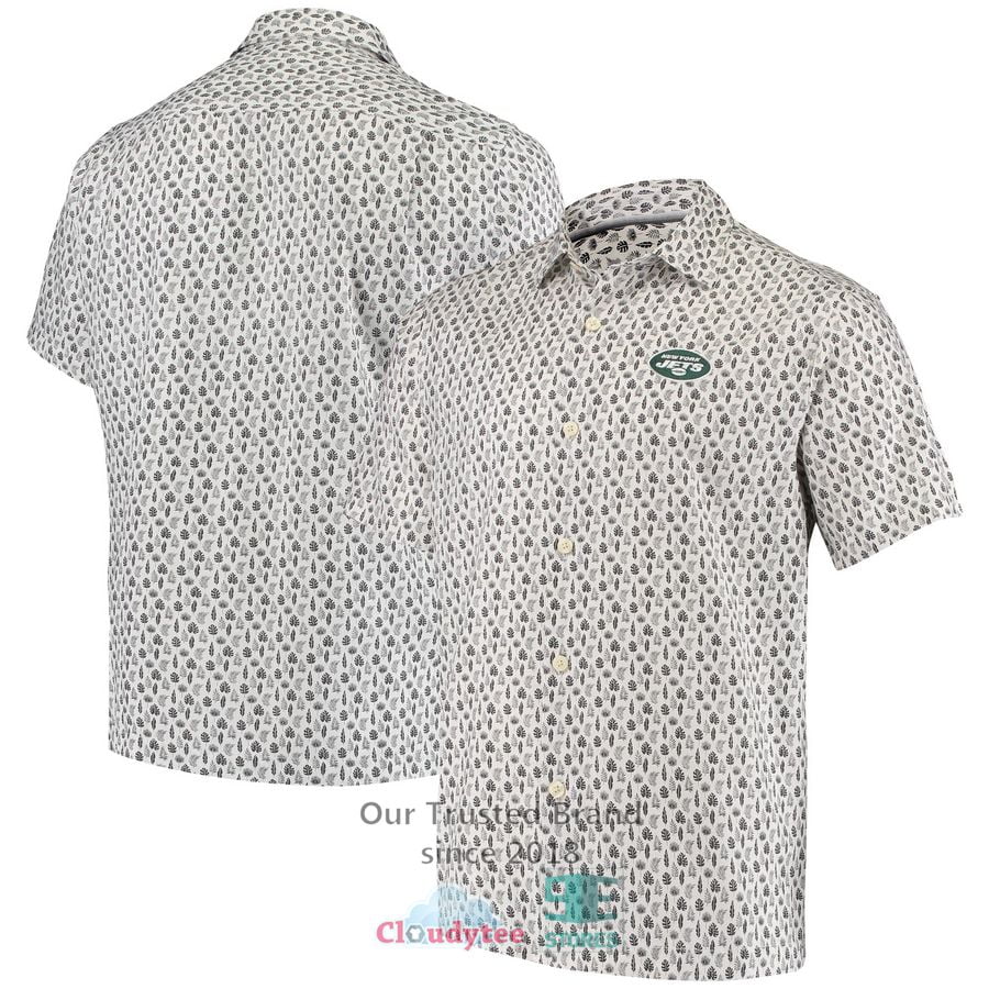 New York Jets Tommy Bahama Baja Mar Woven White Hawaiian Shirt Aloha Beach Shirt