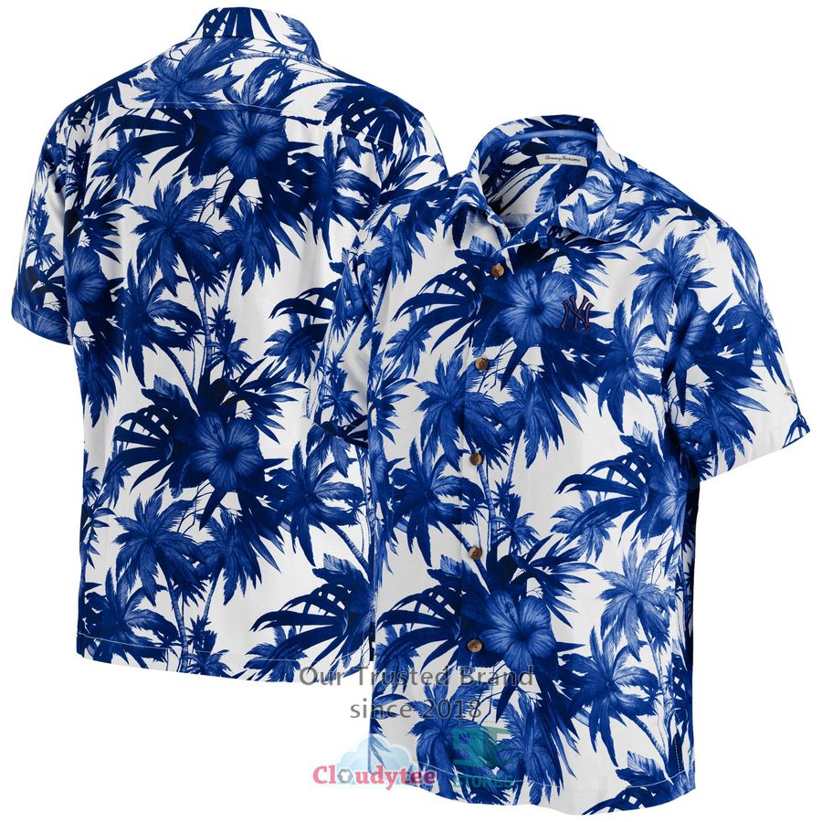 New York Yankees Tommy Bahama Sport Harbor Island Hibiscus Navy Hawaiian Shirt Aloha Beach Shirt