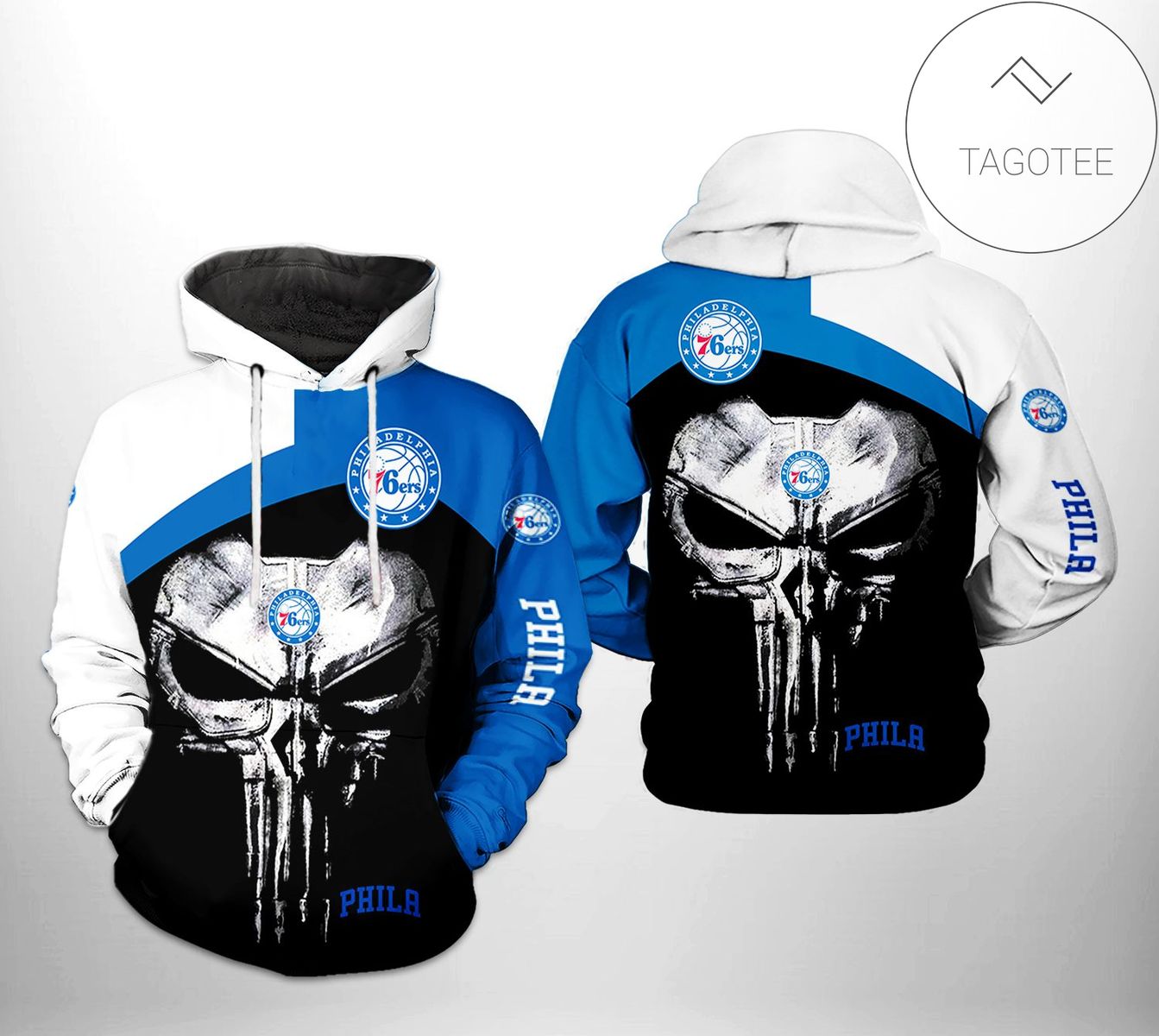 Philadelphia 76ers NBA Skull Punisher Team 3D Printed Hoodie Zipper Hooded Jacket