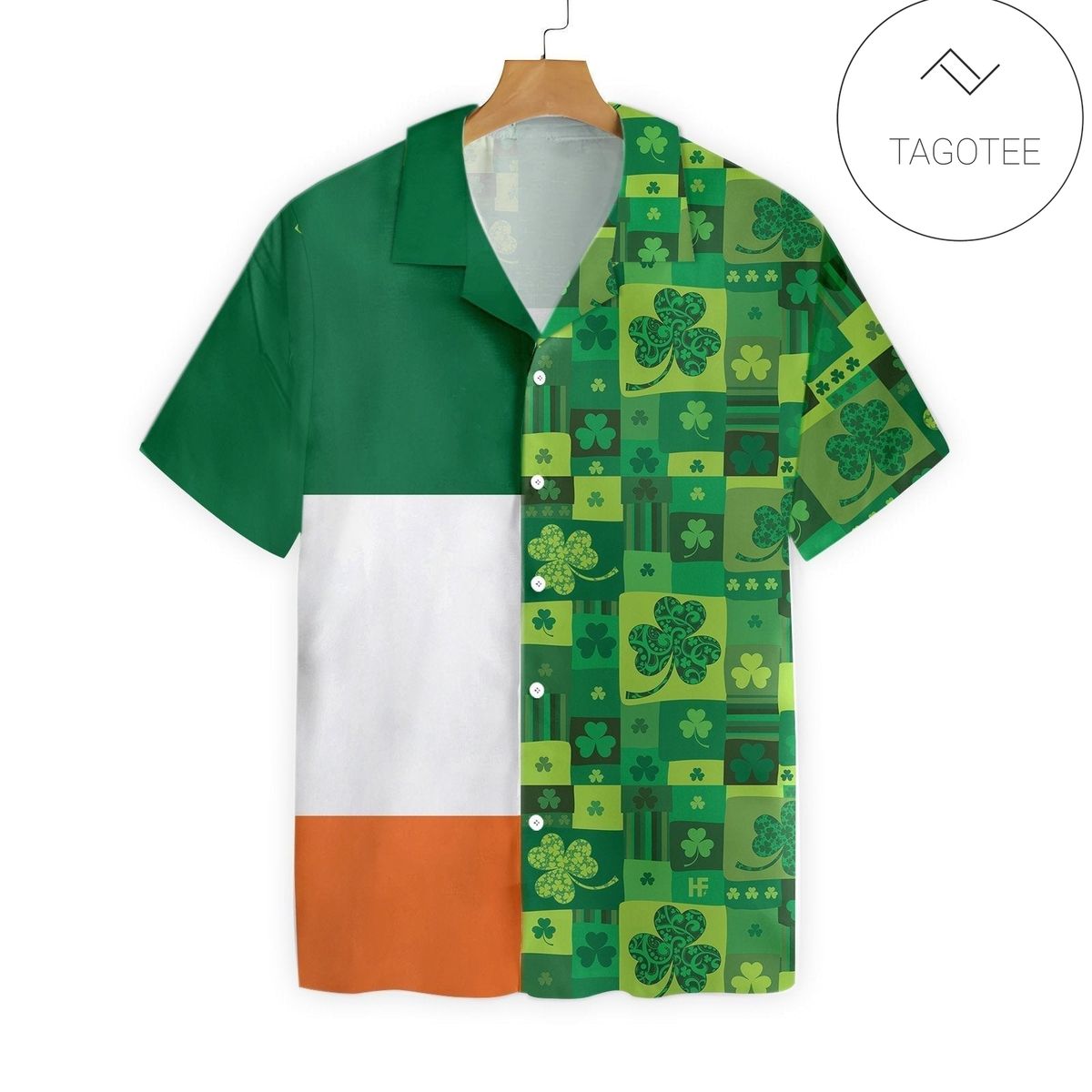 St Patrick’S Day Hawaii Shirt Ireland Flag Four Leaf Clover Pattern Aloha Shirt St Patrick’S Day Shirt